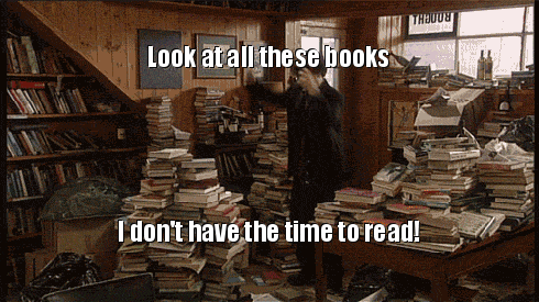 Image result for too many books gif