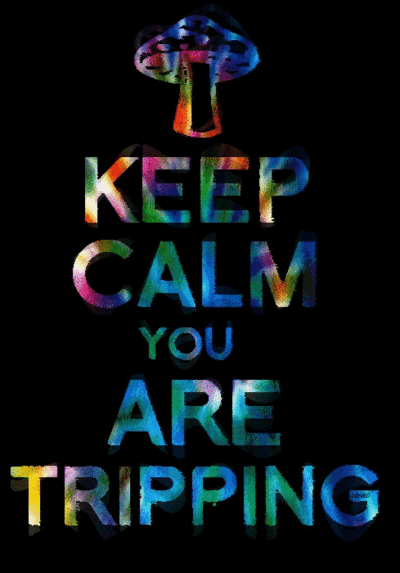 Gif of psychedelic mushroom with words "Keep Calm You Are Tripping"