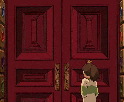 doors opening in a hallway from Studio Ghibli's movie Spirited Away