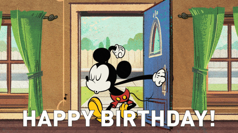 Mickey Mouse and friends saying Happy Birthday