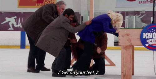 Image result for get on your feet parks and rec gif