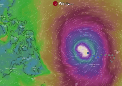 Surigae slowly moving away from eastern Philippines @ Windy Community