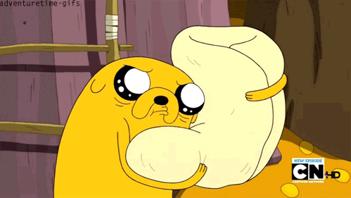 Jake from Adventure Time hugging a burrito