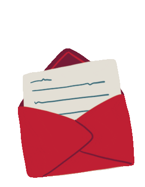 An animated gif of an illustrated letter sliding out of a red envelope.