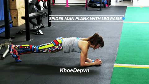 bai tap bung cho nu Spider Man Plank with Leg Raise