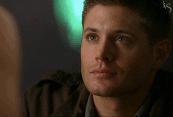 Gif of Dean Winchester, a white man with short light brown hair and green eyes, from the tv show, Supernatural, raising his eyebrows, nodding, and saying "Good question."
