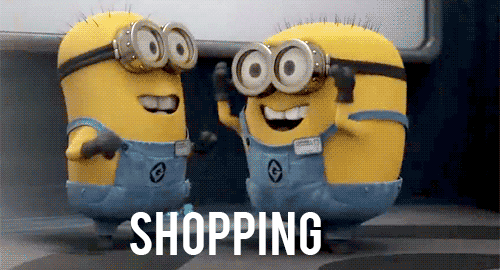 Gif of two excited minions and the word "Shopping!"