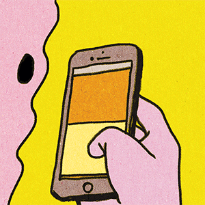GIF de Mobile First: desenho de pessoa mexendo no celular.
