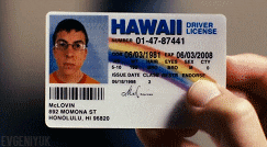 carteira de habilitação falsa do McLovin, personagem do filme Superbad