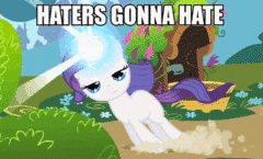 Unicorn with “haters gonna hate” meme