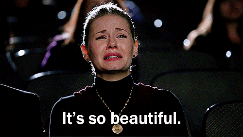"It's so beautiful" crying girl in movie theater gif