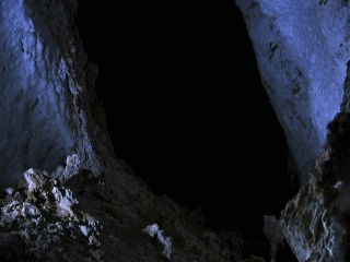 Underground cave being dramatically lit 
