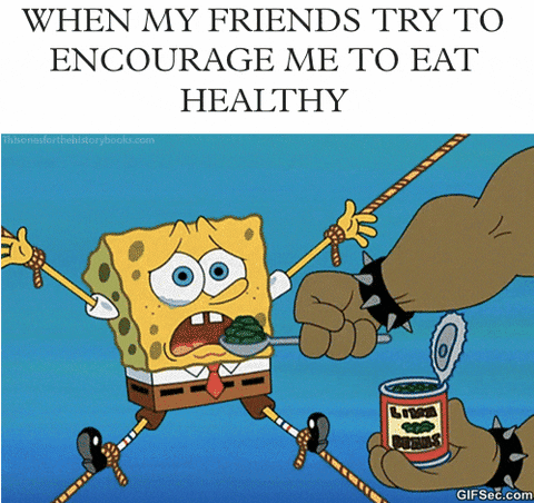 Spongebob being forced to eat healthy lima beans