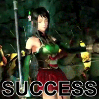 Video game character saying, "Success". 