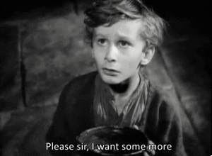 Gif kid begging for more (extract from silent movie)
