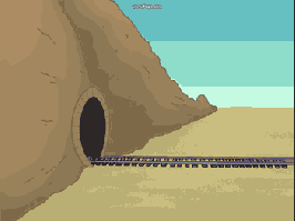 Train smashing through a tunnel
