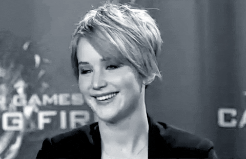 Jennifer Lawrence with a pixie cut - black and white gif