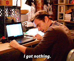Nick Miller from New Girl, getting up from the computer after saying "I got nothing."