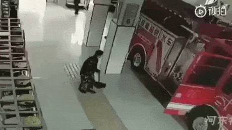 Slick floor at fire station in funny gifs