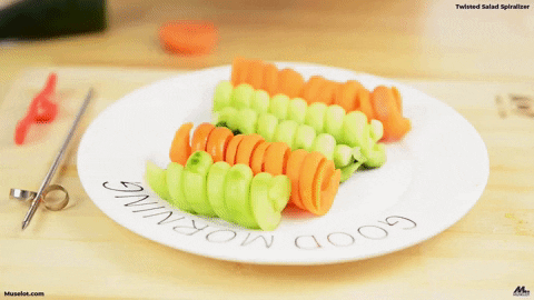 Muselot's twisted salad spiralizer will make spiral-shaped fruits and vegetables within seconds. Brings an exciting twist to your everyday salad by turning a boring zucchini into a zoodle, a potato into curly fries, etc. It helps you and your little ones develop healthy eating habits. Also, cuts down the time of making salads by well over half as you don't need to peel the fruits and vegetable to bring out fun curly shapes using this salad spiralizer.
