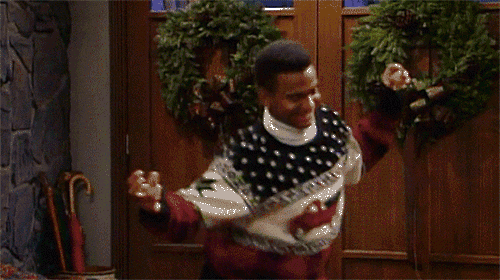 Carlton bailando con sueter de navidad