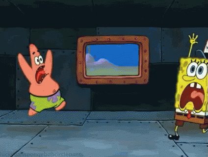 SpongeBob and Patrick running back and forth screaming gif