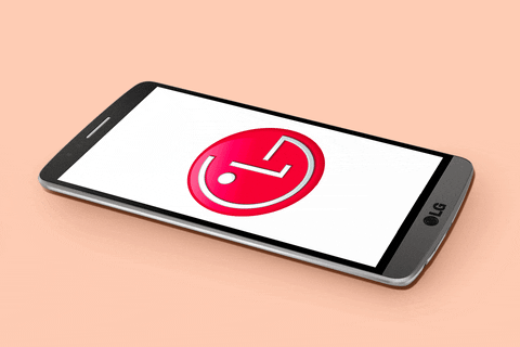 A gif of a smartphone with the LG logo on its screen flashing and then turning off.