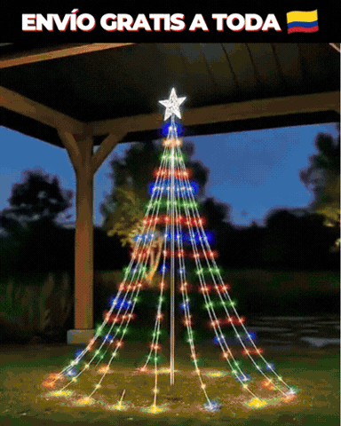 Demostración animada de las luces estrella cascada en un árbol