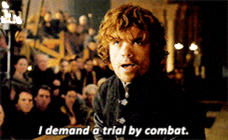 Image result for tyrion trial by combat gif