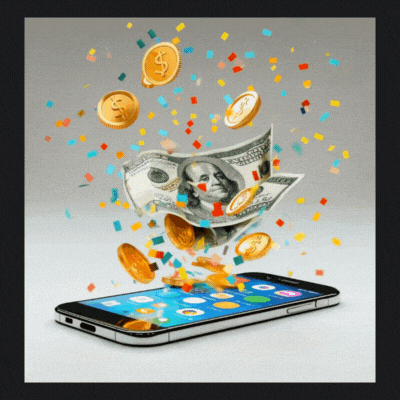Phone with cash and coins