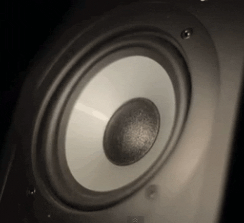 GIF of a speaker within a cabinet fluctuating around.