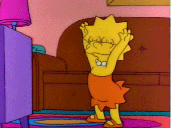 Lisa from the Simpsons dancing, in living room gif 