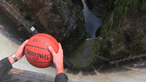 Backspin basketball flies off dam