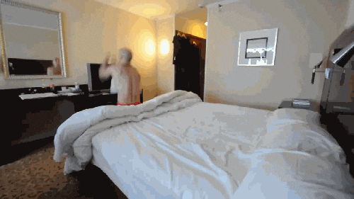 Jumping into bed