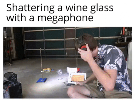 Shattering a wine glass with megaphone in funny gifs