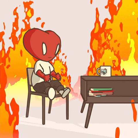 This is fine — a cartoon dog sipping coffee as the room burns