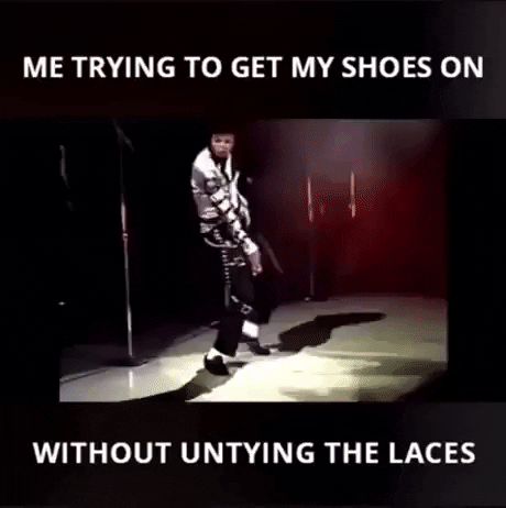 Getting shoes on without untying laces in funny gifs