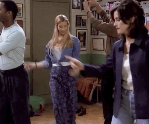GIF from the TV show 'Friends' of them dancing 