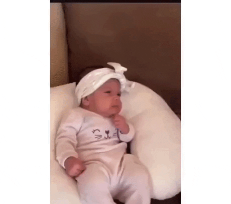 Showing baby how she cries in funny gifs