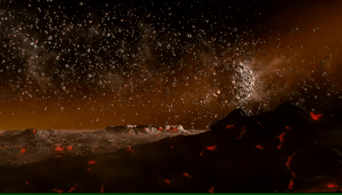 Planetary accretion, though there would be no land in foreground