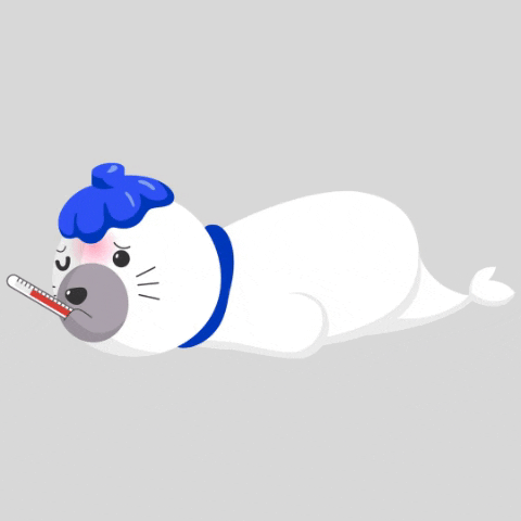 foca animada enferma con termómetro