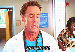 scrubs jd dr cox sneak hug