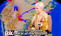 Paris Hilton does a spoof weather report encouraging people not to pollute