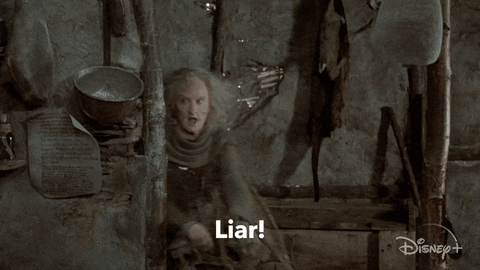 Gif of old woman saying "liar!"