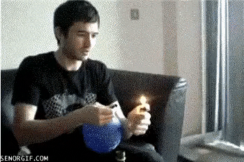 Idiot trying to light up balloon filled with inflamable gas in fail gifs
