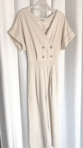 Beige blended big V-neck elegant youth time antique linen one-piece suspender trousers overalls - Overalls & Jumpsuits - Cotton & Hemp White