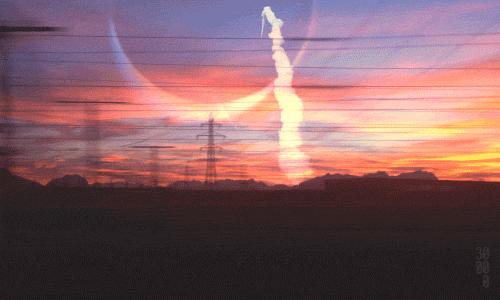 A violet dawn or twilight from a train window