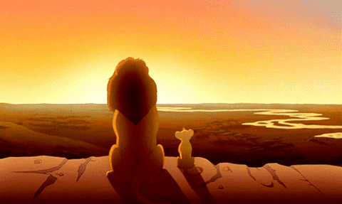 Simba and Mufasa from The Lion King looking over the African Savanah