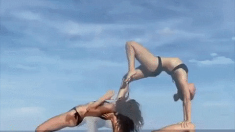 Doing Yoga with friends gif