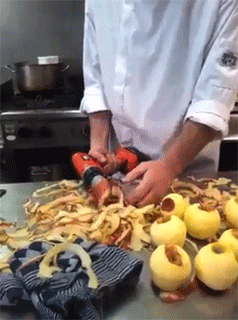 Peeling apples with a drill